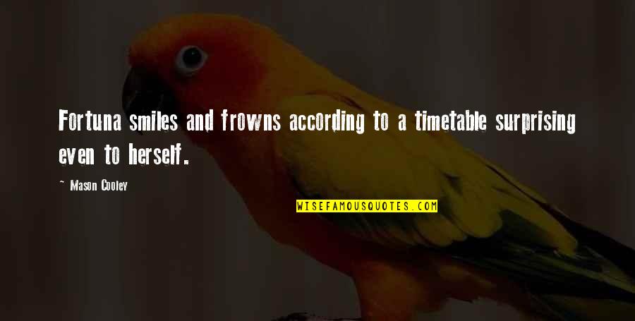 Zootherapeutics Quotes By Mason Cooley: Fortuna smiles and frowns according to a timetable