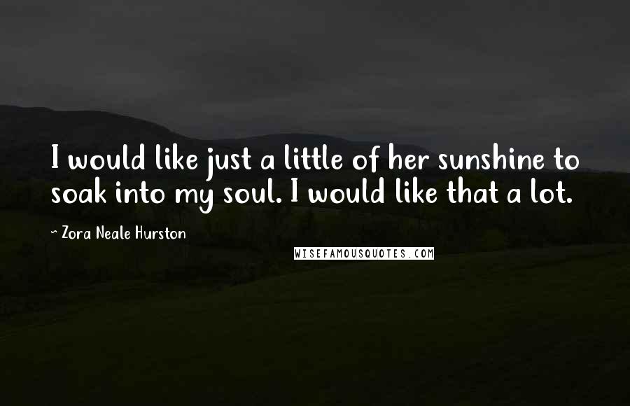 Zora Neale Hurston quotes: I would like just a little of her sunshine to soak into my soul. I would like that a lot. Zora Neale Hurston quotes: I would like just a little of her sunshine to soak into my soul. I would like that a lot.