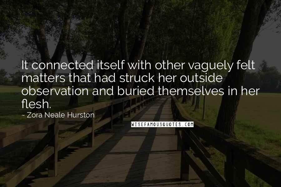 Zora Neale Hurston quotes: It connected itself with other vaguely felt matters that had struck her outside observation and buried themselves in her flesh.