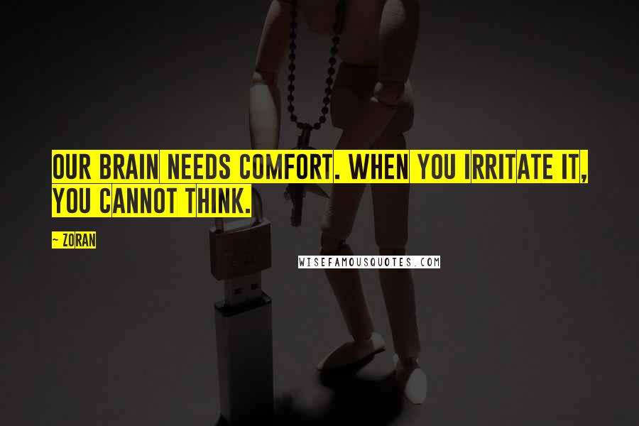 Zoran quotes: Our brain needs comfort. When you irritate it, you cannot think.