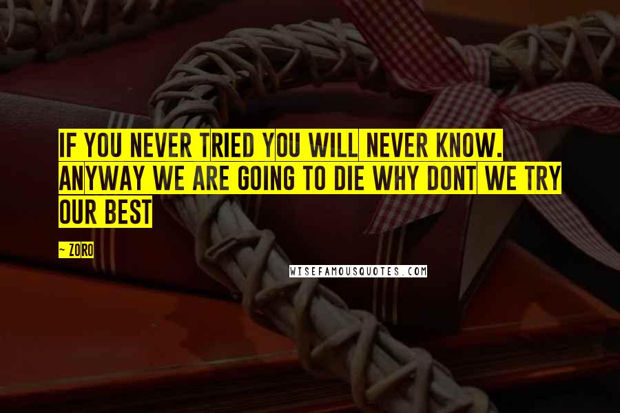 Zoro quotes: If you never tried you will never know. Anyway we are going to die why dont we try our best