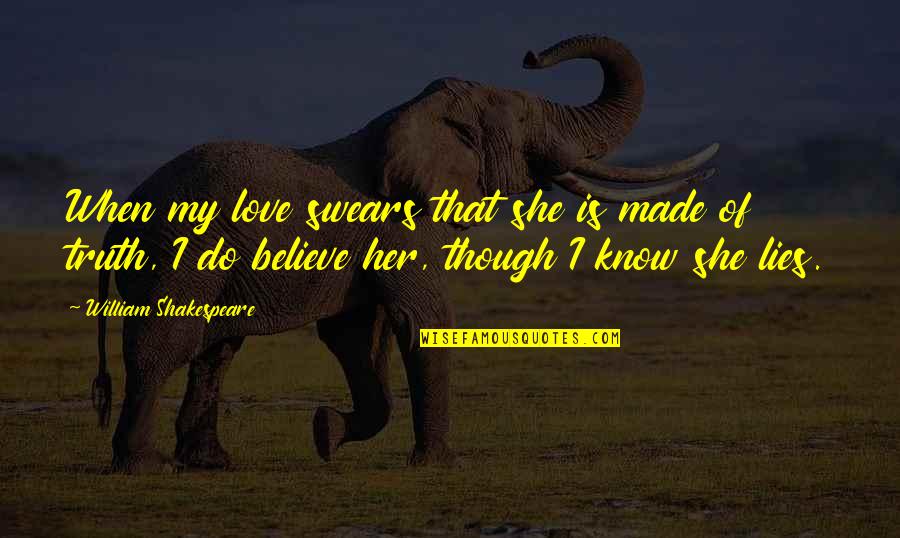 Zskamenick Quotes By William Shakespeare: When my love swears that she is made Zskamenick Quotes By William Shakespeare: When my love swears that she is made