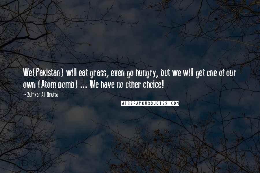 Zulfikar Ali Bhutto quotes: We(Pakistan) will eat grass, even go hungry, but we will get one of our own (Atom bomb) ... We have no other choice!