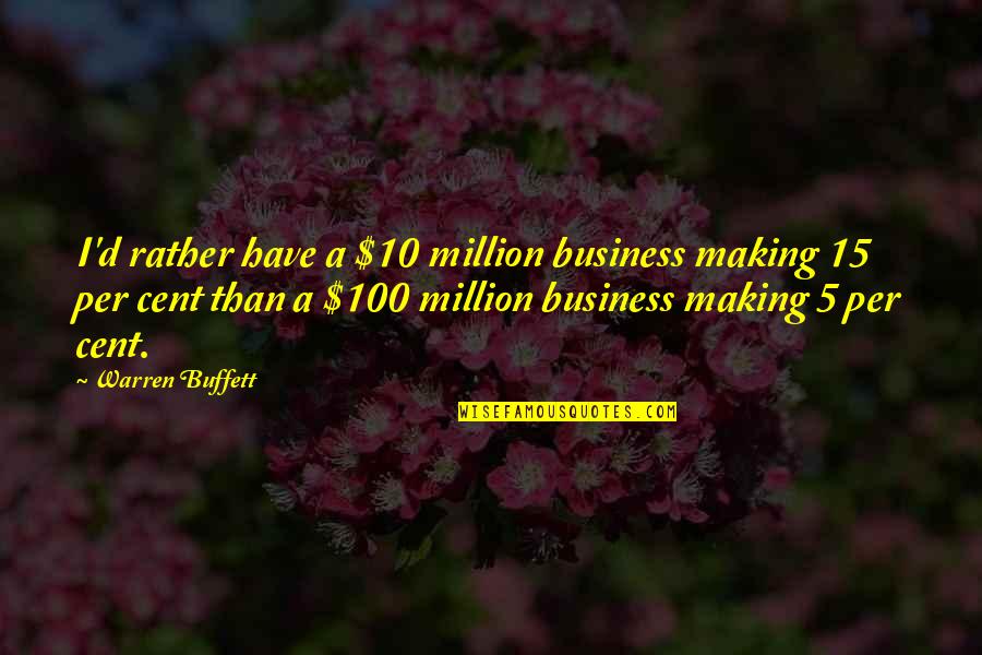 Zurueckzukommen Quotes By Warren Buffett: I'd rather have a $10 million business making Zurueckzukommen Quotes By Warren Buffett: I'd rather have a $10 million business making