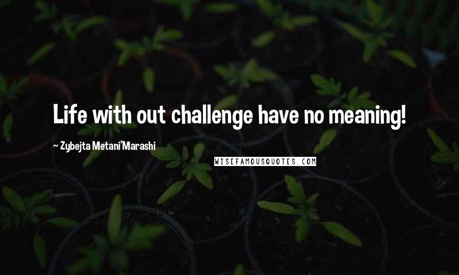 Zybejta Metani'Marashi quotes: Life with out challenge have no meaning!