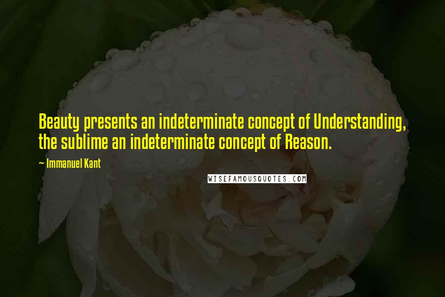 Immanuel Kant Quotes: Beauty presents an indeterminate concept of Understanding, the sublime an indeterminate concept of Reason.