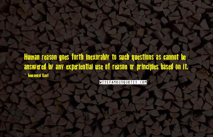 Immanuel Kant Quotes: Human reason goes forth inexorably to such questions as cannot be answered by any experiential use of reason or principles based on it.