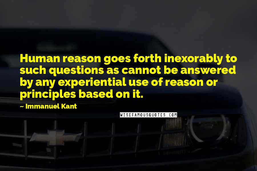 Immanuel Kant Quotes: Human reason goes forth inexorably to such questions as cannot be answered by any experiential use of reason or principles based on it.