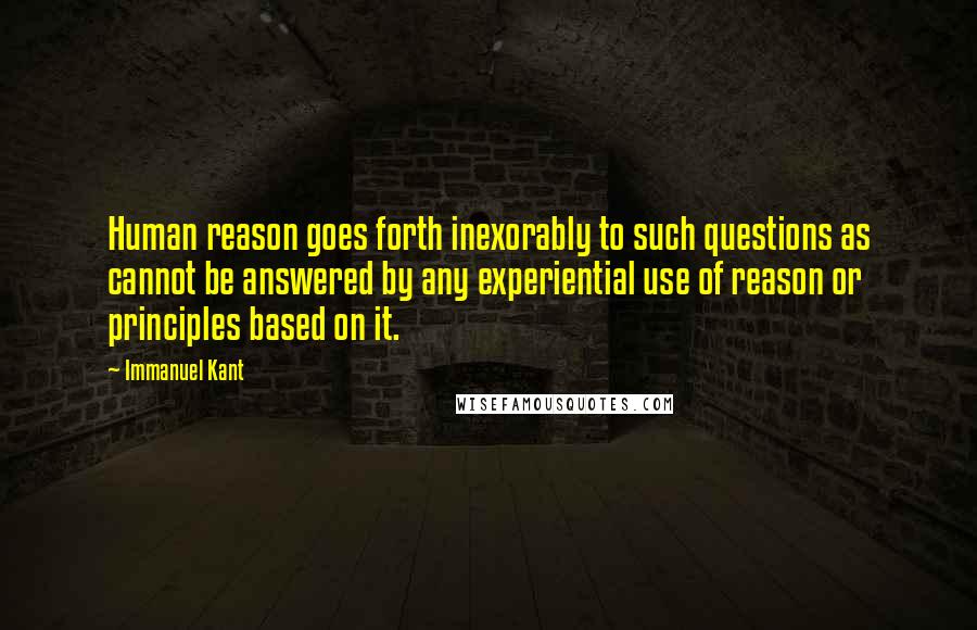 Immanuel Kant Quotes: Human reason goes forth inexorably to such questions as cannot be answered by any experiential use of reason or principles based on it.
