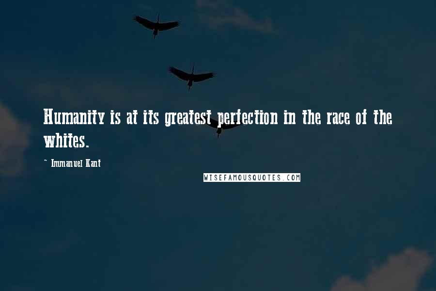 Immanuel Kant Quotes: Humanity is at its greatest perfection in the race of the whites.