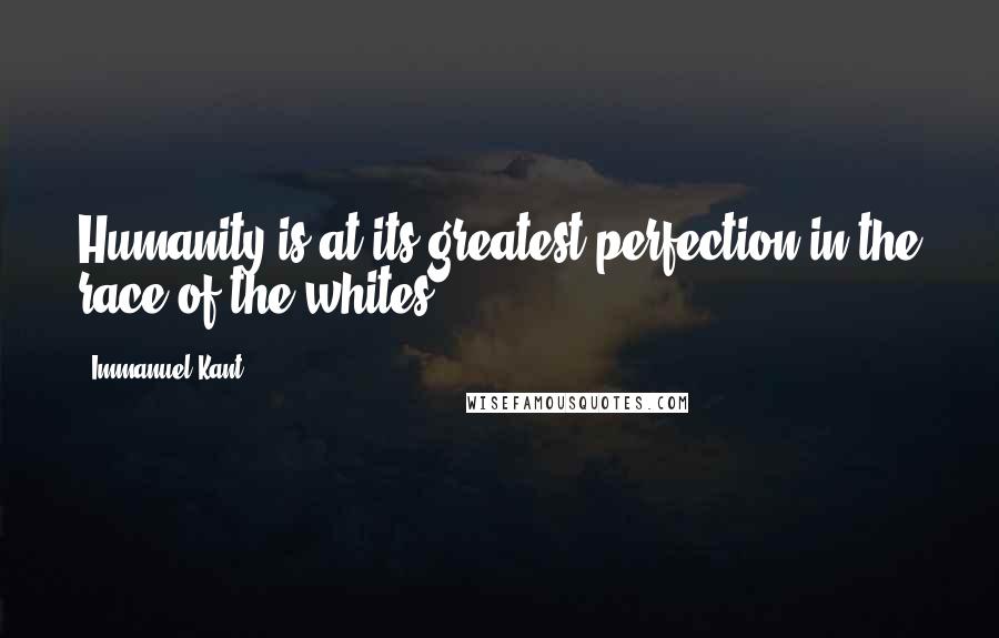 Immanuel Kant Quotes: Humanity is at its greatest perfection in the race of the whites.