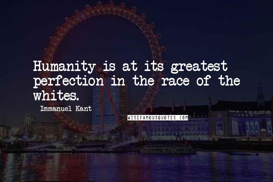 Immanuel Kant Quotes: Humanity is at its greatest perfection in the race of the whites.