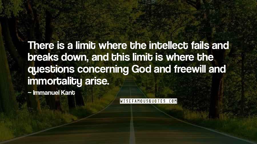 Immanuel Kant Quotes: There is a limit where the intellect fails and breaks down, and this limit is where the questions concerning God and freewill and immortality arise.