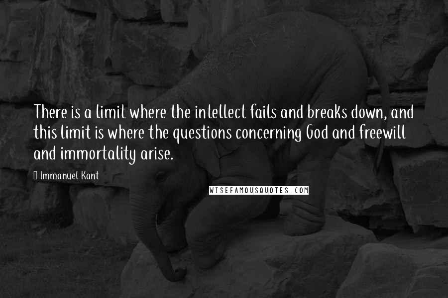 Immanuel Kant Quotes: There is a limit where the intellect fails and breaks down, and this limit is where the questions concerning God and freewill and immortality arise.