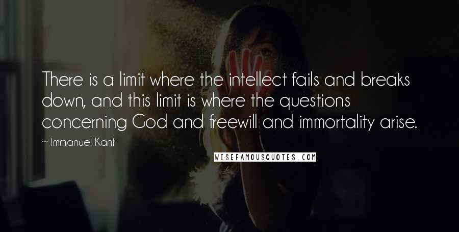 Immanuel Kant Quotes: There is a limit where the intellect fails and breaks down, and this limit is where the questions concerning God and freewill and immortality arise.