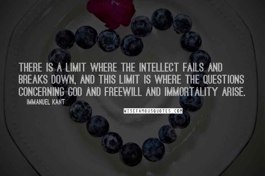 Immanuel Kant Quotes: There is a limit where the intellect fails and breaks down, and this limit is where the questions concerning God and freewill and immortality arise.