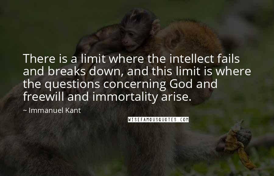 Immanuel Kant Quotes: There is a limit where the intellect fails and breaks down, and this limit is where the questions concerning God and freewill and immortality arise.