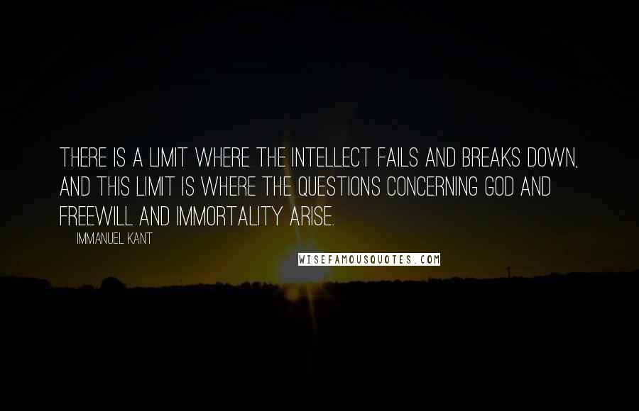 Immanuel Kant Quotes: There is a limit where the intellect fails and breaks down, and this limit is where the questions concerning God and freewill and immortality arise.