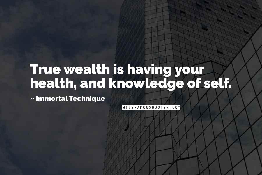 Immortal Technique Quotes: True wealth is having your health, and knowledge of self.
