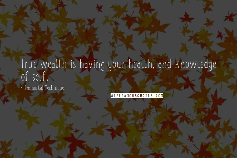 Immortal Technique Quotes: True wealth is having your health, and knowledge of self.