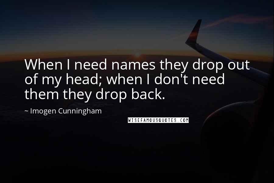 Imogen Cunningham Quotes: When I need names they drop out of my head; when I don't need them they drop back.