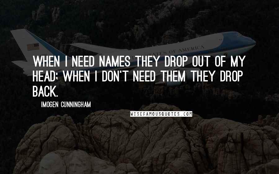 Imogen Cunningham Quotes: When I need names they drop out of my head; when I don't need them they drop back.