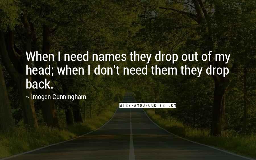 Imogen Cunningham Quotes: When I need names they drop out of my head; when I don't need them they drop back.