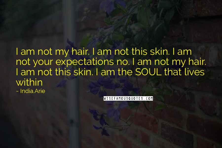 India.Arie Quotes: I am not my hair. I am not this skin. I am not your expectations no. I am not my hair. I am not this skin. I am the SOUL that lives within