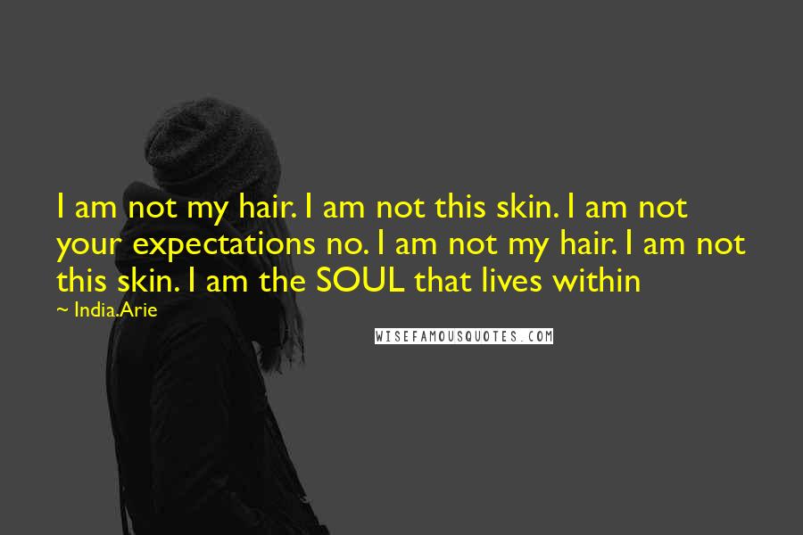 India.Arie Quotes: I am not my hair. I am not this skin. I am not your expectations no. I am not my hair. I am not this skin. I am the SOUL that lives within