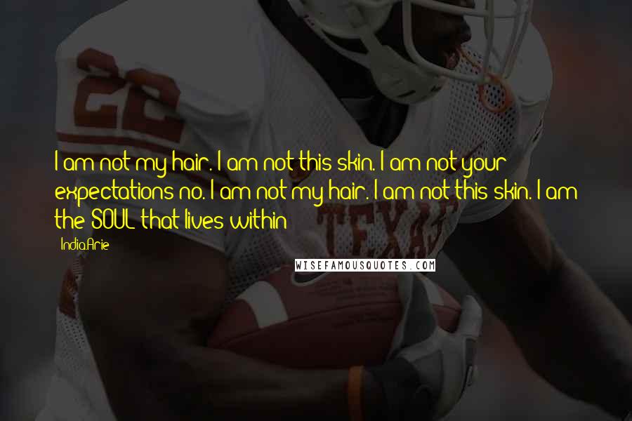 India.Arie Quotes: I am not my hair. I am not this skin. I am not your expectations no. I am not my hair. I am not this skin. I am the SOUL that lives within