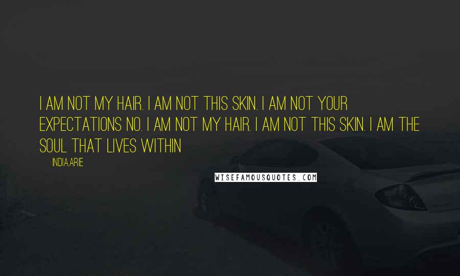 India.Arie Quotes: I am not my hair. I am not this skin. I am not your expectations no. I am not my hair. I am not this skin. I am the SOUL that lives within