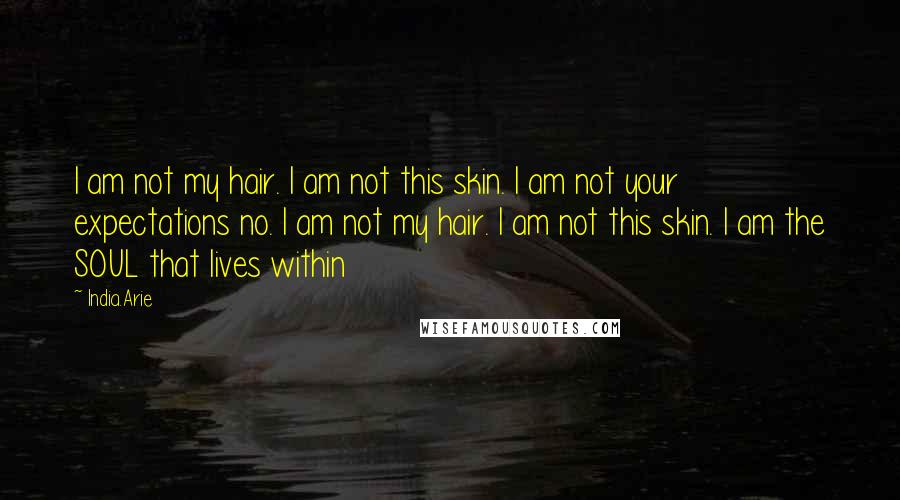 India.Arie Quotes: I am not my hair. I am not this skin. I am not your expectations no. I am not my hair. I am not this skin. I am the SOUL that lives within