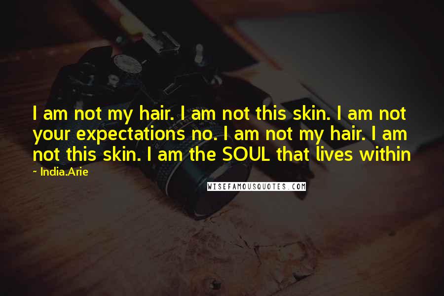 India.Arie Quotes: I am not my hair. I am not this skin. I am not your expectations no. I am not my hair. I am not this skin. I am the SOUL that lives within