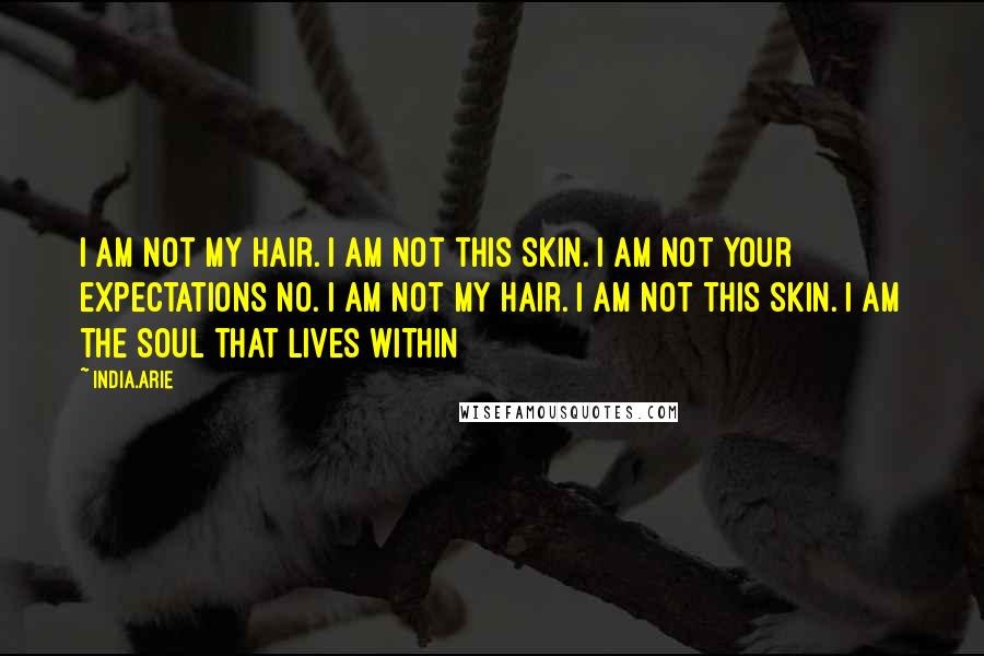 India.Arie Quotes: I am not my hair. I am not this skin. I am not your expectations no. I am not my hair. I am not this skin. I am the SOUL that lives within