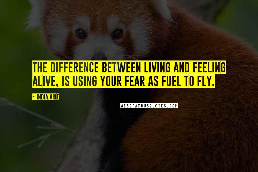 India.Arie Quotes: The difference between living and feeling alive, is using your fear as fuel to fly.