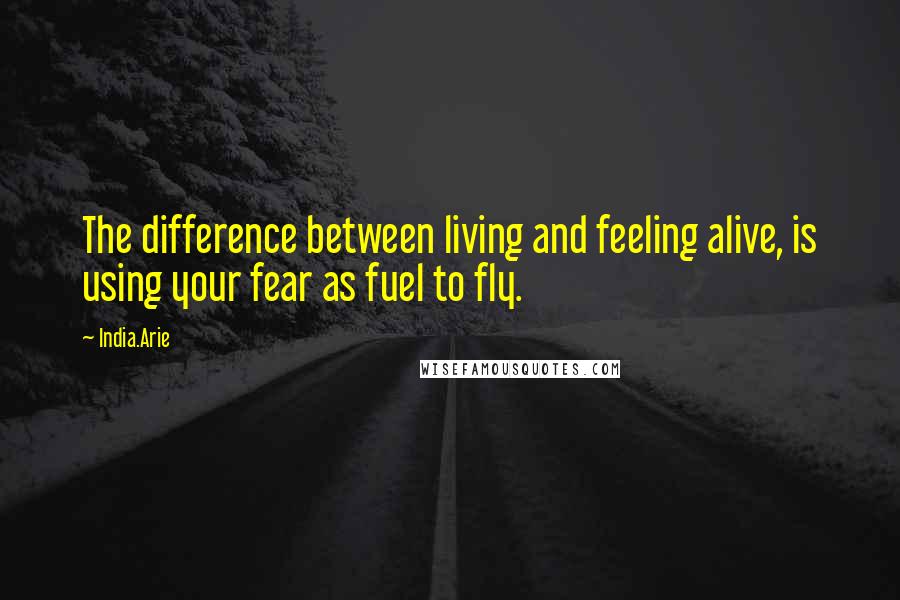 India.Arie Quotes: The difference between living and feeling alive, is using your fear as fuel to fly.