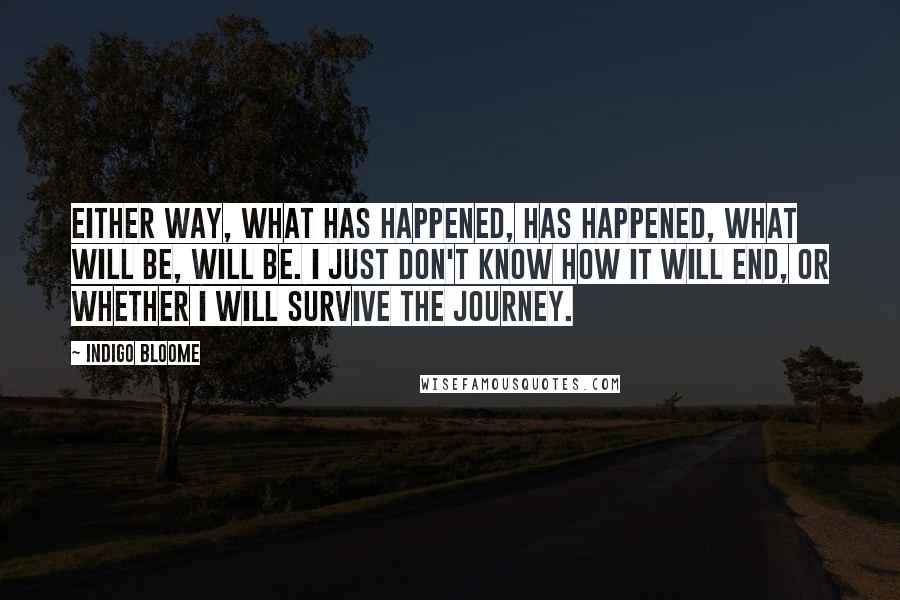Indigo Bloome Quotes: Either way, what has happened, has happened, what will be, will be. I just don't know how it will end, or whether i will survive the journey.