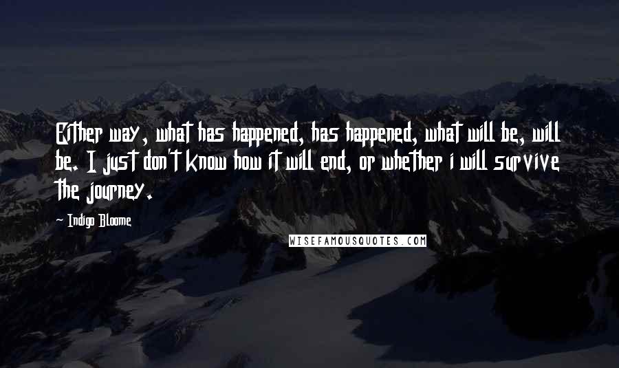 Indigo Bloome Quotes: Either way, what has happened, has happened, what will be, will be. I just don't know how it will end, or whether i will survive the journey.