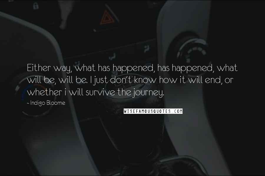 Indigo Bloome Quotes: Either way, what has happened, has happened, what will be, will be. I just don't know how it will end, or whether i will survive the journey.