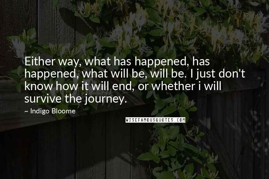 Indigo Bloome Quotes: Either way, what has happened, has happened, what will be, will be. I just don't know how it will end, or whether i will survive the journey.