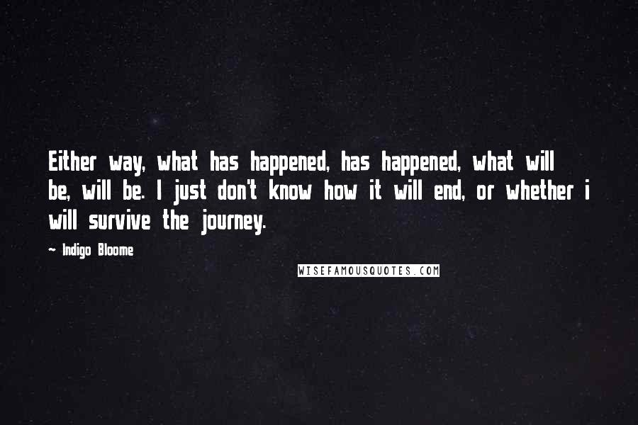 Indigo Bloome Quotes: Either way, what has happened, has happened, what will be, will be. I just don't know how it will end, or whether i will survive the journey.