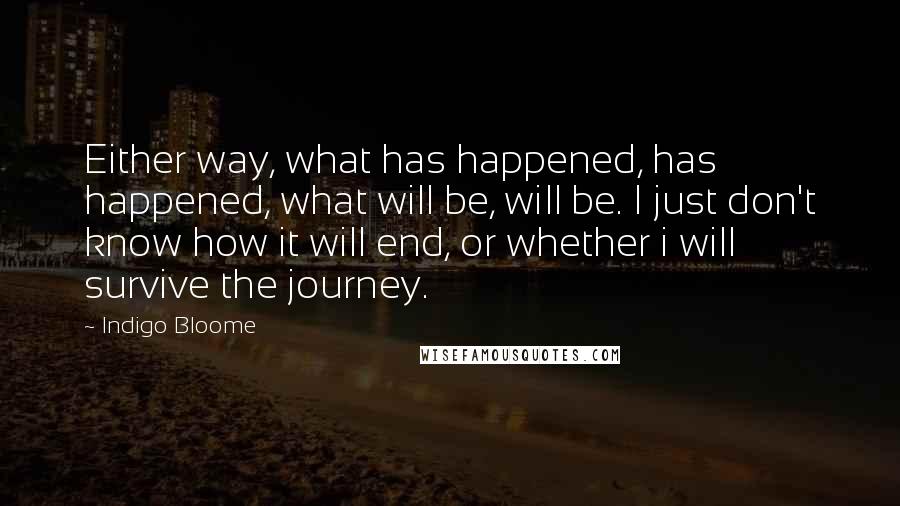 Indigo Bloome Quotes: Either way, what has happened, has happened, what will be, will be. I just don't know how it will end, or whether i will survive the journey.