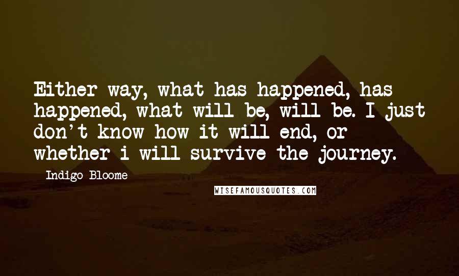 Indigo Bloome Quotes: Either way, what has happened, has happened, what will be, will be. I just don't know how it will end, or whether i will survive the journey.