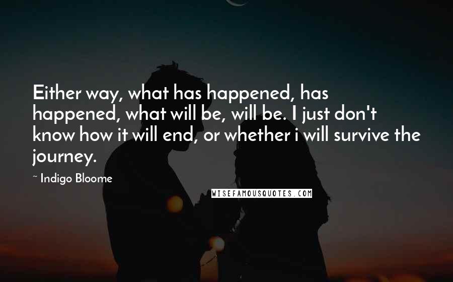 Indigo Bloome Quotes: Either way, what has happened, has happened, what will be, will be. I just don't know how it will end, or whether i will survive the journey.