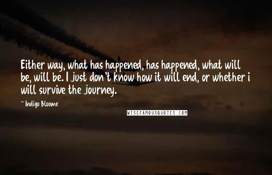 Indigo Bloome Quotes: Either way, what has happened, has happened, what will be, will be. I just don't know how it will end, or whether i will survive the journey.