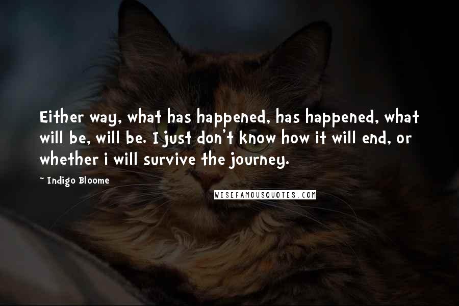 Indigo Bloome Quotes: Either way, what has happened, has happened, what will be, will be. I just don't know how it will end, or whether i will survive the journey.