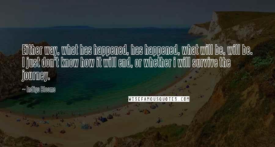 Indigo Bloome Quotes: Either way, what has happened, has happened, what will be, will be. I just don't know how it will end, or whether i will survive the journey.