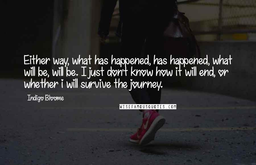 Indigo Bloome Quotes: Either way, what has happened, has happened, what will be, will be. I just don't know how it will end, or whether i will survive the journey.