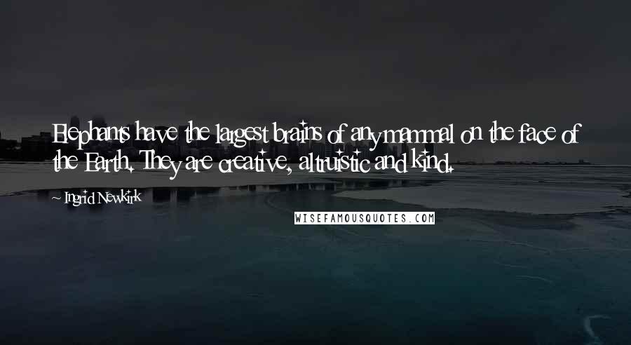 Ingrid Newkirk Quotes: Elephants have the largest brains of any mammal on the face of the Earth. They are creative, altruistic and kind.