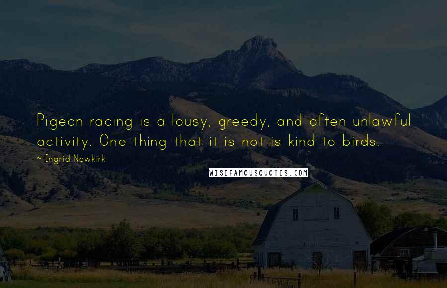 Ingrid Newkirk Quotes: Pigeon racing is a lousy, greedy, and often unlawful activity. One thing that it is not is kind to birds.